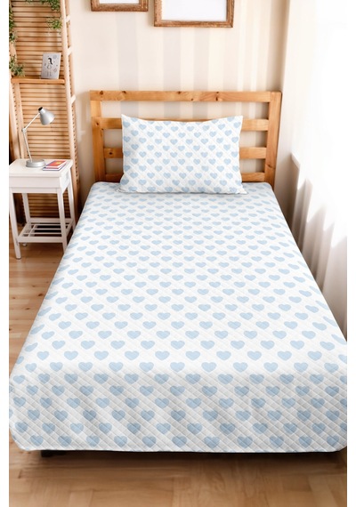 Mavi Kalp Modern Genç Odası Tek Kişilik Pike Takımı-beyaz Minimal 160x220cm Kapitone Yatak Örtüsü Bohem Seramik Sükuneti