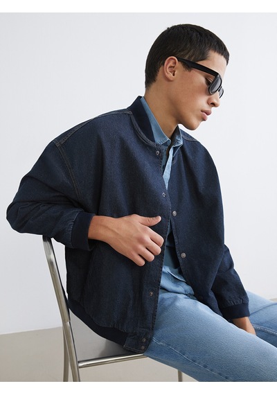 Lcw Jeans İndigo Rahat Kalıp Kolej Yaka Erkek Bomber Jean Ceket