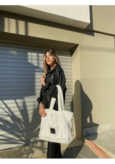 Luluyen Peluş Çanta 2025 Sonbahar Kış Sezonu Yeni Moda Beyaz
