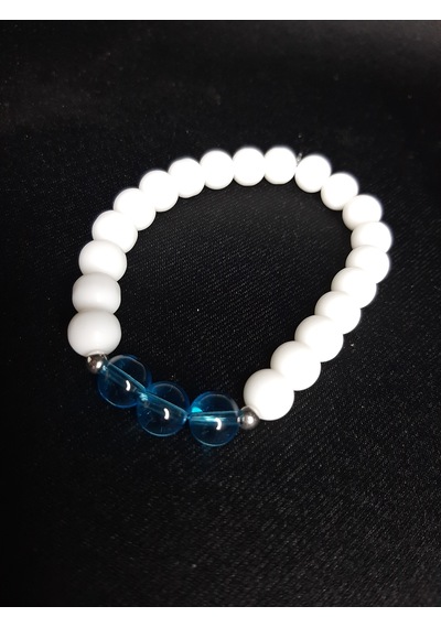 Mryart Beyaz & Mavi Cam Boncuk Unisex Elastik Bileklik 8 Mm Beyaz - Mavi