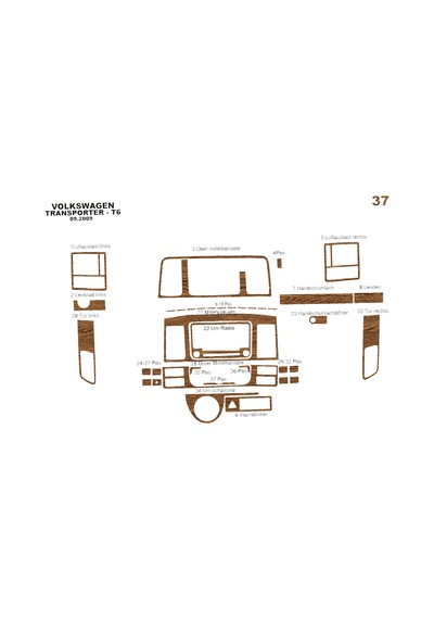 Volkswagen Transporter T6 Torpido Kaplama 2009-2014 37 Parça Açık Meşe
