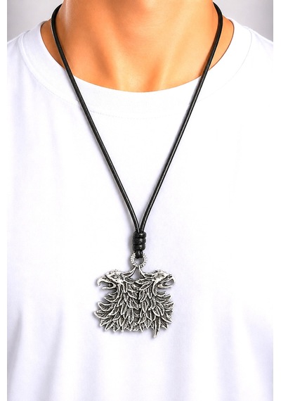 Kore İp Askılı Ve Krom Çelik Kaplamalı Unisex Tribal Kolye Kkrm-07 Gümüş1