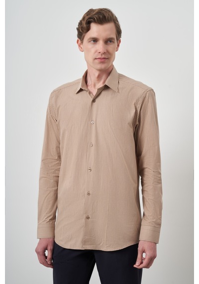Morven Erkek Bej Pamuk Trend Slim Fit Sert Yaka Gömlek 25mc004056653 Bej Bej