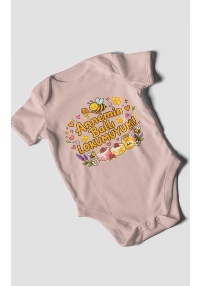 Morivokids Annemin Ballı Lokumuyum Kısa Kollu Bebek Body %100 Pamuk Pastel Pembe