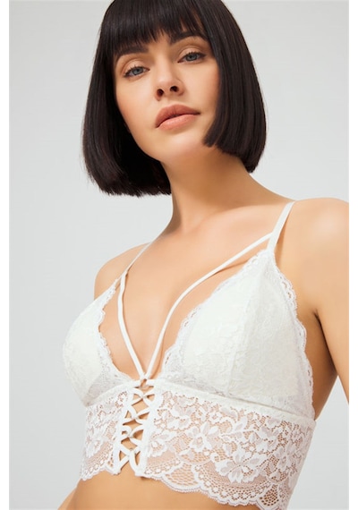 Cottonhill Krem Dantelli İnce Askılı Kaplı Üçgen Kadın Bralet Büstiyer Krem