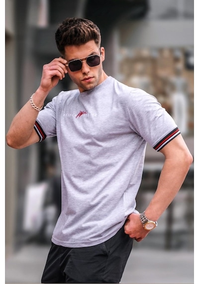 Madmext Gri Basic Erkek Tişört-Gri