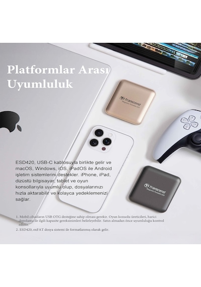 Transcend Ts1tesd420g 1tb, Usb,type C, 20gbps, 2000mb/s Magsafe Taşınabilir Harici Ssd - Gold