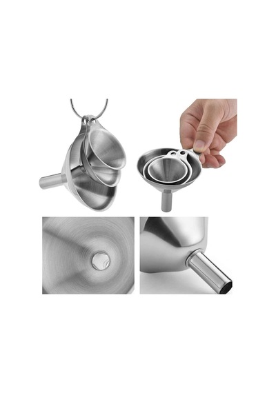 Mallart Paslanmaz Çelik Mini Huni Seti 3'lü - 7.5 Cm, 5.5 Cm, 4.5 Cm Dar Ağızlı Sıvı Ve Baha