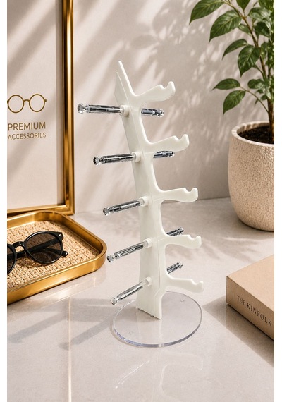 5'li Yelken Model Sedef Beyaz Gözlük Standı Akrilik 5 Bölmeli Organizer