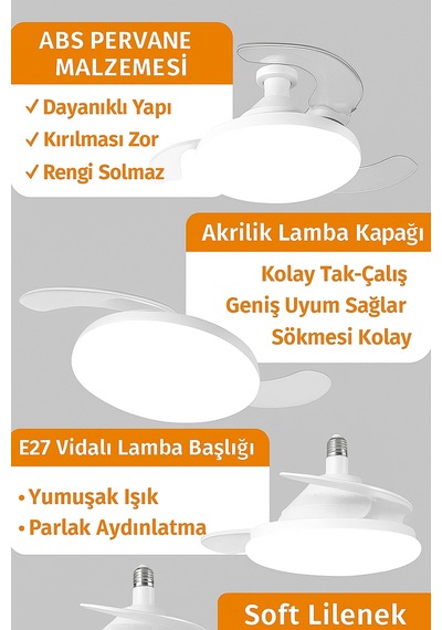 Katlanabilir Led Tavan Vantilatörü Sessiz, Akıllı Ve Kumandalı Aydınlatma 22.5'' Beyaz - 731575925