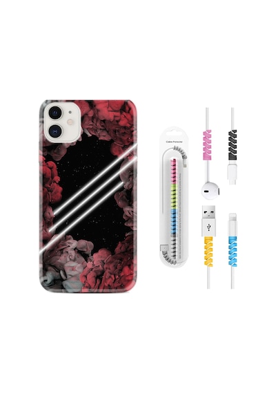Apple Uyumlu iPhone 13 Kılıf Kablo Koruyuculu Flowers Line 1732