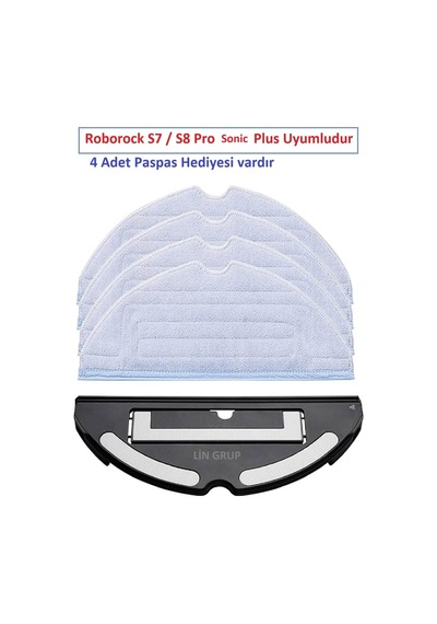 Lin Grup Roborock S7 / S8 Pro Sonic Plus Uyumlu Paspas Aparatı, Mop Takma Aparatı, 4 Adet Paspas
