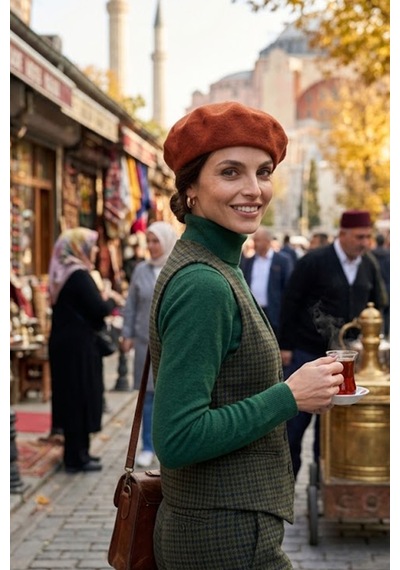 Ritagarcia Vintage Tarz Kadın Fransız Keçe Ressam Bere Kiremit