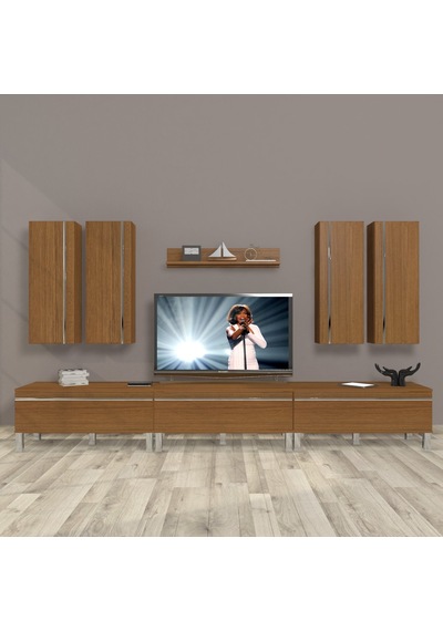 Decoraktiv Eko 8d Mdf Krom Ayaklı Tv Ünitesi Tv Sehpası Ceviz