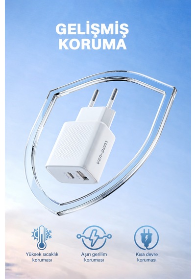 Ven-dens Vd-tc019bac 20 W Type-c Ve 18 W Usb-a Çift Port Hızlı Şarj Adaptörü, Kompakt Tasarım, Beyaz