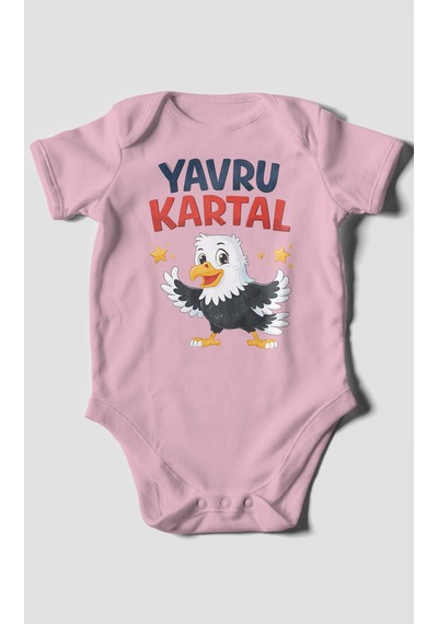 Morivokids Yavru Kartal Kısa Kollu Bebek Body %100 Pamuk Koyu Pembe