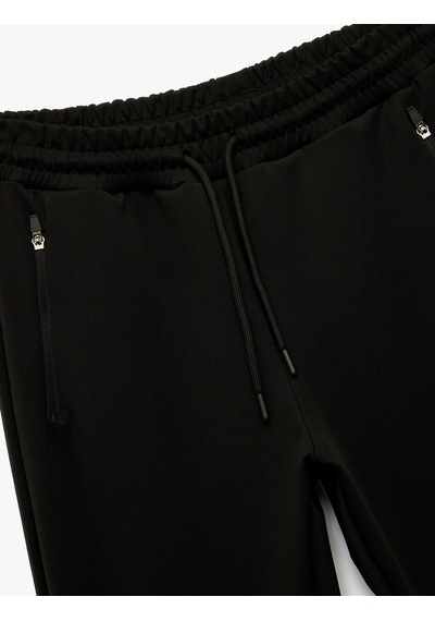 Koton Fermuarlı Cepli Beli Bağcıklı Paçası Lastikli Jogger Spor Eşofman Altı Siyah 7wam40010nk