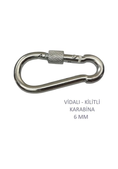 Galvanizli Vidalı Kilitli Karabina, 6 Mm, Askı, Çengel, Kanca, Anahtarlık 4 Adet