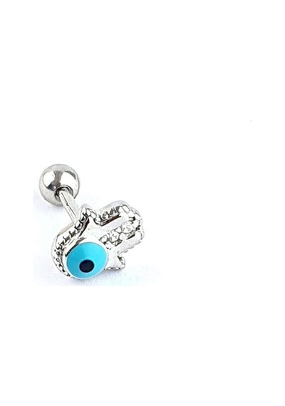 Mineli Nazar Boncuklu 925ayar Gümüş Fatmanın Eli Figürlü Tragus Kıkırdak Piercing Gümüş