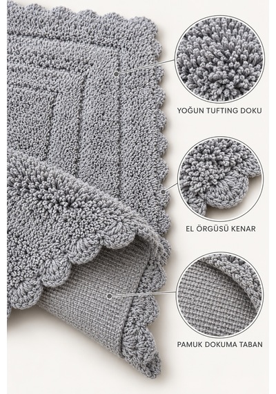 Alanur Bodrum Tufting Cotton Pamuklu El Işi Örgülü 2 Li Paspas 110 gri