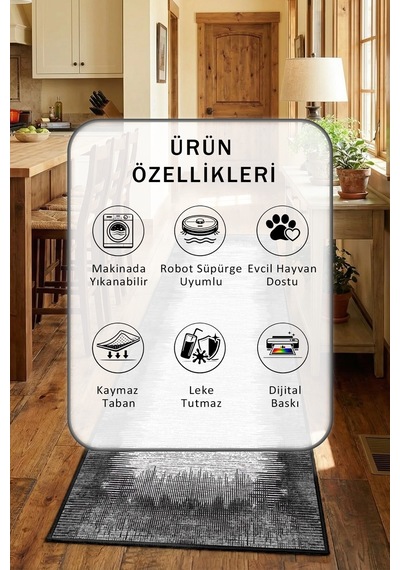 Siyah Yıkanabilir Mutfak Halısı 5