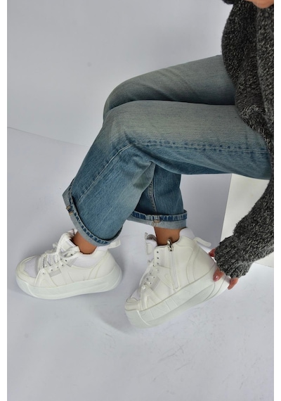 Fox Shoes V973019109 Beyaz Kalın Tabanlı Kadın Spor Ayakkabı Sneakers Beyaz