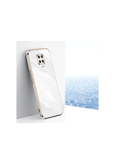 Fibaks Redmi Note 9 Pro/9s Uyumlu Kılıf Parlak Kenarlı Altın Işlemeli Kamera Korumalı Kapak Beyaz
