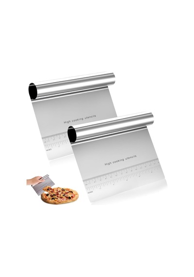 Aee 2 Adet Büyük Boy Hamur Kesici &amp Kazıyıcı Seti Cm/inç Ölçekli Metal Hamur Spatulası Pizza, Pas
