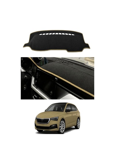 Skoda - Scala 2019+ Uyumlu Torpido Koruma Kılıfı - Taba Şeritli