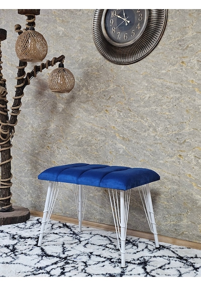 Zafir Metal Beyaz Tel Ayaklı 60 Cm Puf Bench - Puf - Bench - Oturak - Mutfak Oturağı - Antre Oturağı Mavi