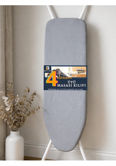 Beylini Ütü Masası Kılıfı Yanmaz Lastikli Süngerli Ütü Masası Örtüsü Ayarlanabilir Ütü Masası Bezi Gri 55x135 Cm Gri
