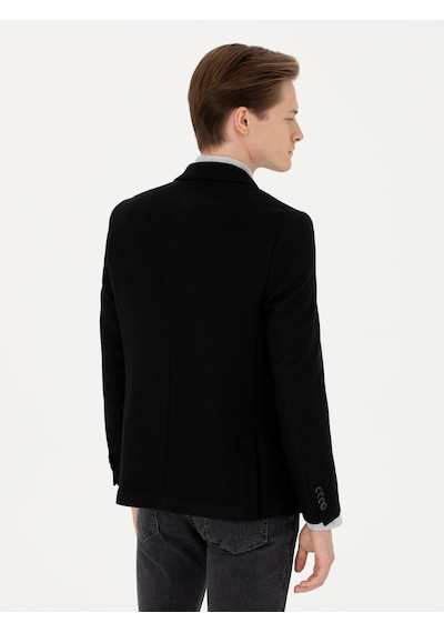 Cacharel Siyah Slim Fit Yün Karışımlı Spor Ceket