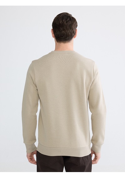 Lcwaıkıkı Classic Bej Bisiklet Yaka Erkek Kalın Sweatshirt