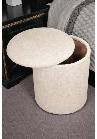 Dekoratif Silindir Sandıklı Puf Çok Amaçlı Oturma Ve Yatak Odası Pufu - Krem - 40x38 Cm Krem