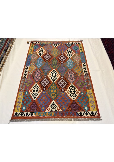 El Dokuma Afgan Kilim 100% Yün Kök Boya Elsanat Eserı İle Harıka Desenlı Model Çok Renkli