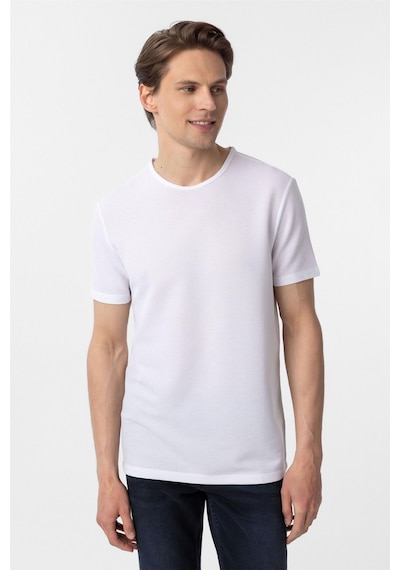 Süvari Beyaz Slim Fit Armürlü Bisiklet Yaka Tişört-37377 Beyaz