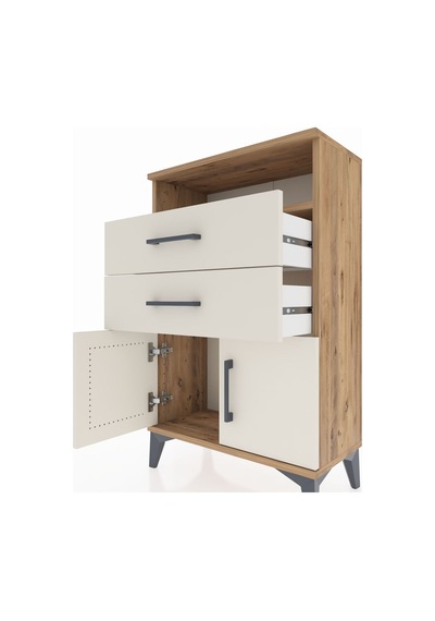Arges Komodin Tek Raflı 2 Çekmeceli 2 Kapaklı 60x30x96 Çam-ay... Çam