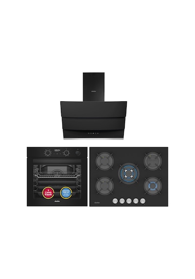 Simfer 8244 - 3750 - 8738 0+10 Fonksiyon Steam Master Siyah 3'lü Ankastre Set