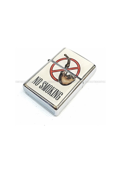 Pipo Pipe No Smoking Gümüş Renk Kapaklı Benzinli Çakmak