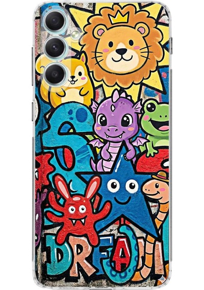 Samsung Galaxy A34 İle Uyumlu Grafiti Star Team Tasarımlı Şeffaf Silikon Kılıf Şeffaf