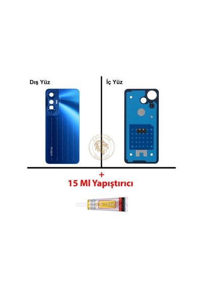 Infinix Hot 20s Mavi Uyumlu Arka Kapak + B7000 Yapıştırıcı Arka Cam Batarya Pil Kapağı Lazer Kesim Diğer