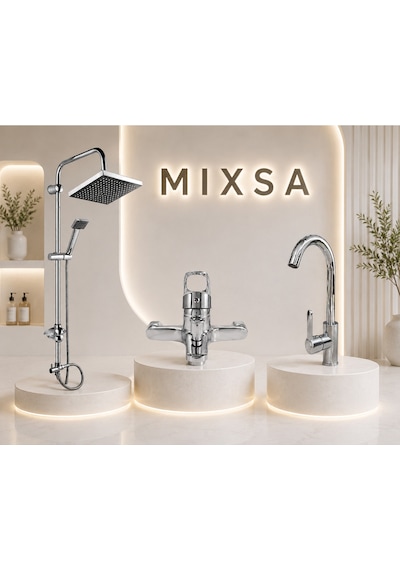 Krom Robot Duş Seti Lüx Banyo Bataryası Premium 360 Döner Borulu Mutfak Bataryası 3'lü Set