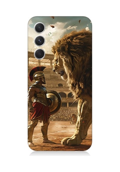 Samsung Galaxy A34 Uyumlu Gladyatör Ve Aslan Desenli Silikon Kılıf