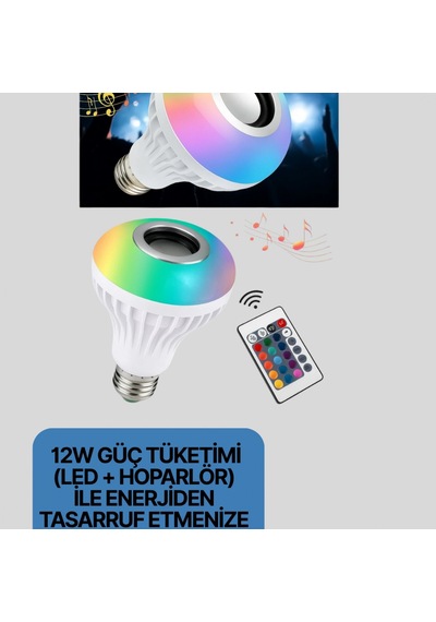 Bluetooth Hoparlörlü Renkli Led Ampul 12w E27 Duy Ev Ve Ofis Aydınlatması