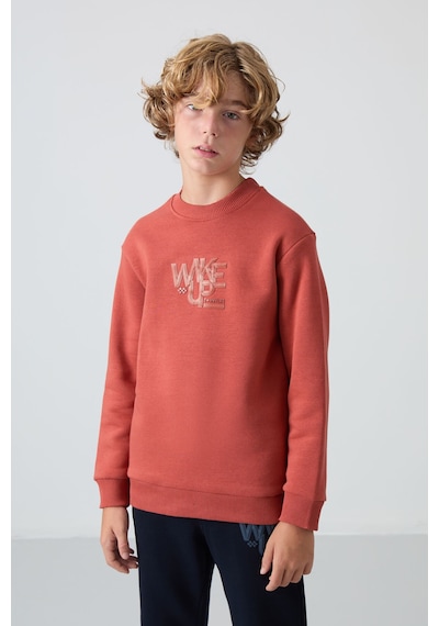 Tommylife Tommy Life Kiremit-lacivert Pamuklu Kalın İçi Tüylü Yumuşak Dokulu Standart Fit Baskılı Erkek Çocuk Eşofman Ta Kiremit