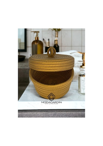 Hasır Jüt Sepet Oval Kapaklı Organizer Düzenleyici 30x20x10 Cm Jüt Hasır Jüt Hasır