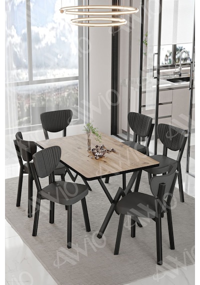 Avvio Vina Elma Sandalye 80x140 Yemek Masası Mutfak Masası 6 Kişilik Masa Sandalye Takım Akça