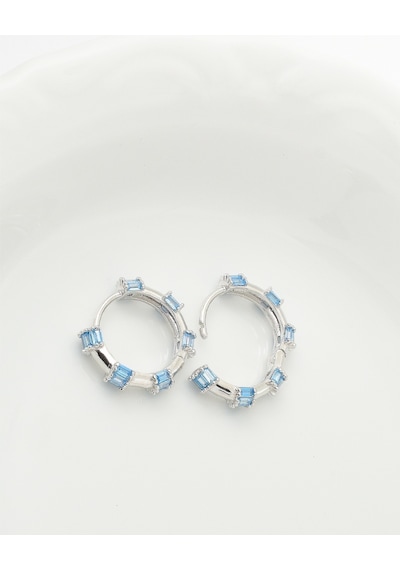 Brezza Lusso Jewelry Aquamarin Baget Taşlı Pırlanta Model Kadın Gümüş Küpe 18 Mm