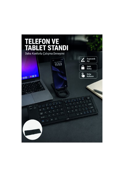 Bluetooth Katlanabilir Klavye Usb-c Şarjlı 3 Cihaz Bağlantılı Taşınabilir Klavye Sarı