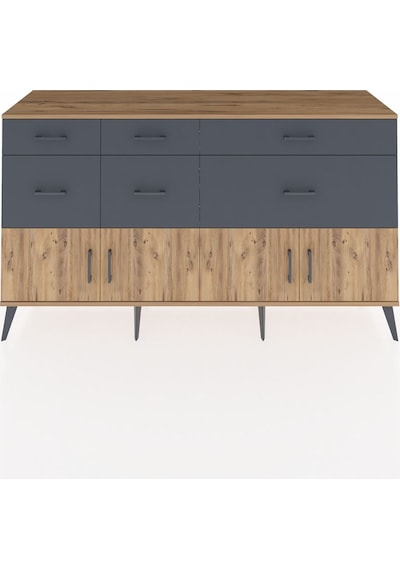 Kronos Konsol Tek Raflı 6 Çekmeceli 4 Kapaklı 176x59x99 Çam-çam/a Çam-çam/antrasit